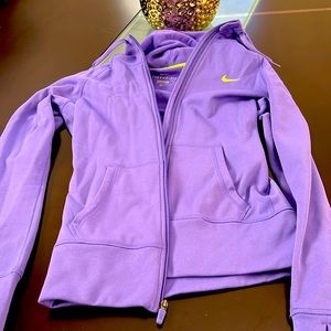 Nike Therma-Fit Purple Zip Up Hooded Sweathsirt Pockets - size XS